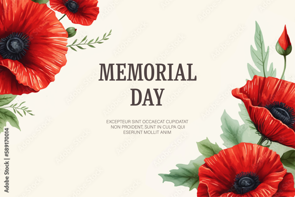 Memorial day banner decoration with poppies - obrazy, fototapety, plakaty 