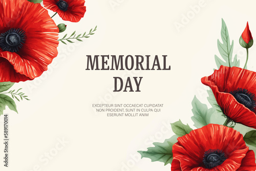 Memorial day banner decoration with poppies