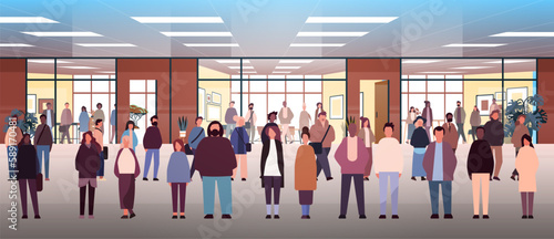 multiethnic businesspeople group mix race men women workers crowd standing in modern office horizontal