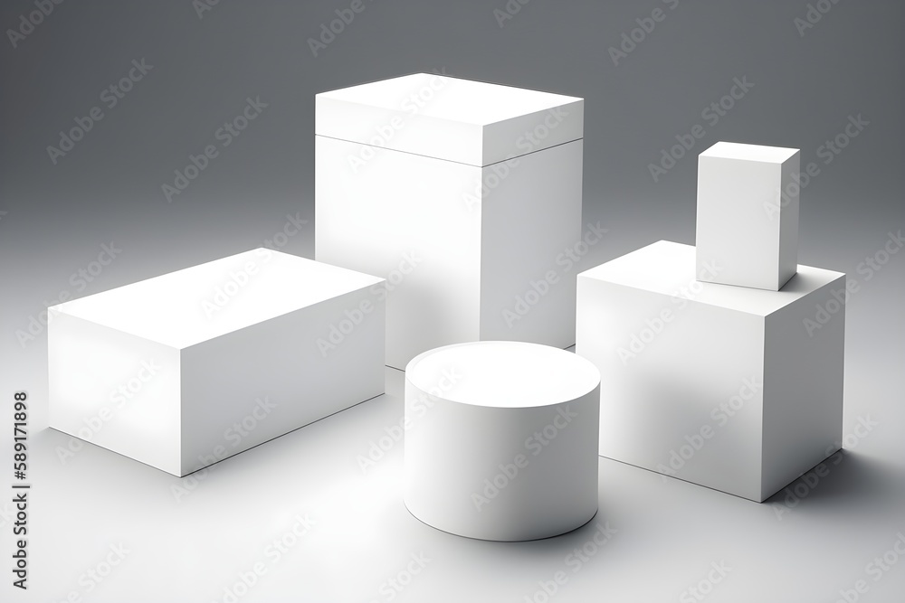 Simplicity and Minimalism: Creative product all in white podium/platform mockup, AI generated Simplicity and Minimalism: Creative product all in white podium/platform mockup, AI generated