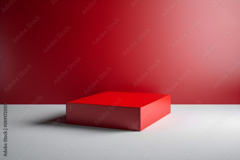 Obraz premium Simplicity and Minimalism: Creative product red podium/platform mockup, AI generated 