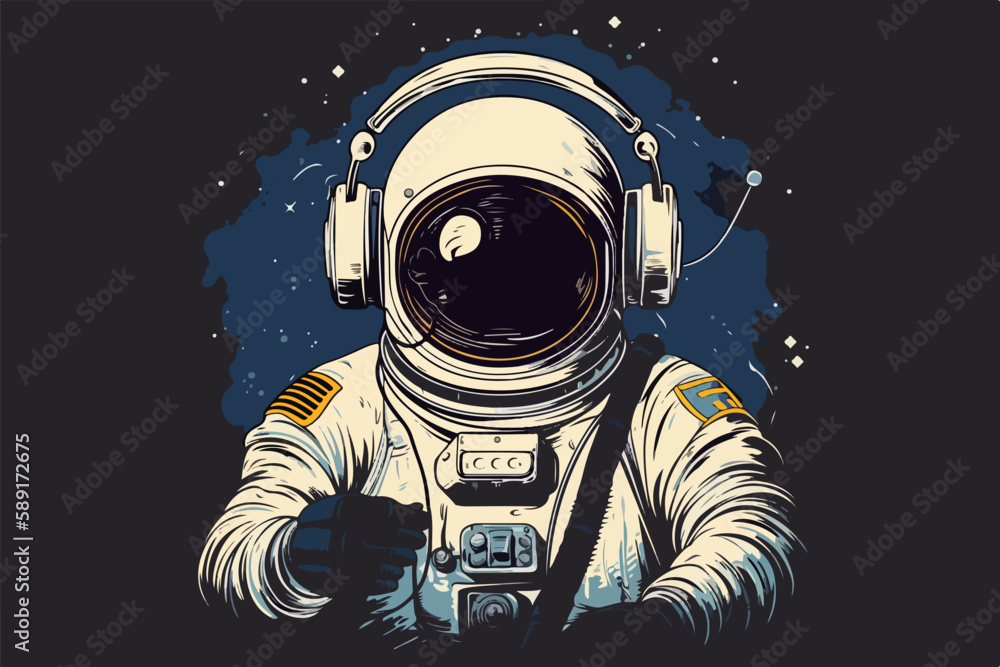 Astronaut music lover vintage retro vector Illustration