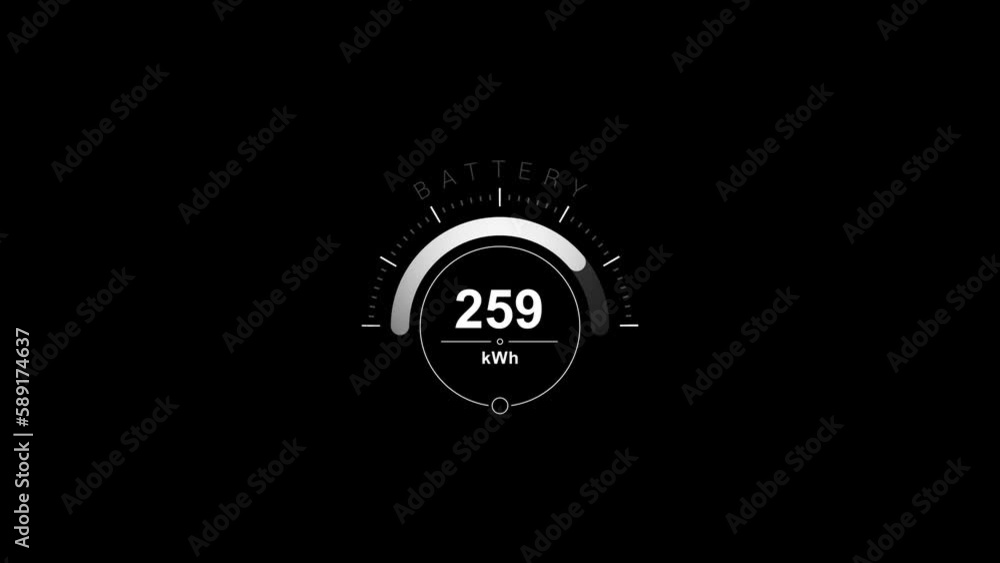 Battery charging digital display animation showing process of electric