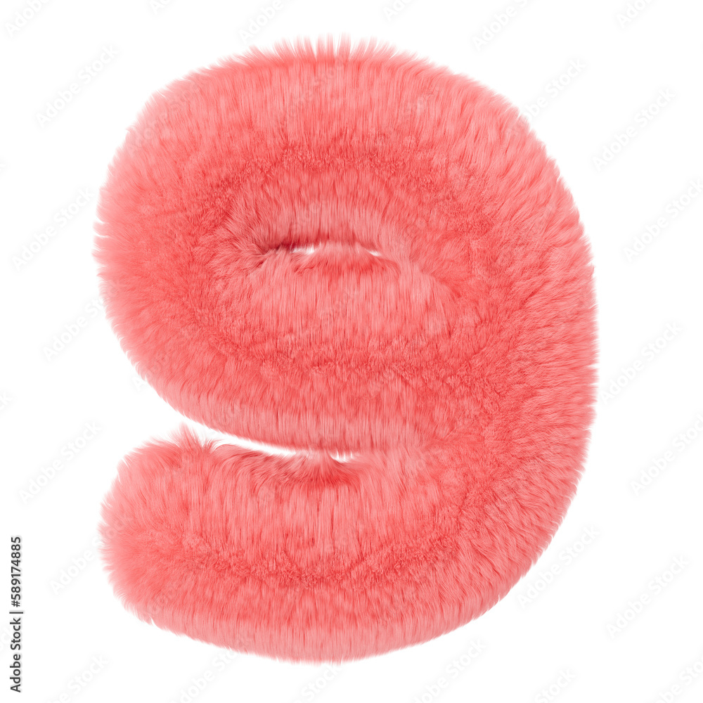 Pink and fluffy 3D number nine on transparent background as png. Furry, soft and hairy symbol 9. Trendy, cute design element. Cut out object. 3D rendering. Pink and fluffy 3D number nine on transparent background as png. Furry, soft and hairy symbol 9. Trendy, cute design element. Cut out object. 3D rendering.
