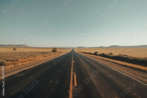 Empty Road Along Landscape Against Clear Sky, Generative AI