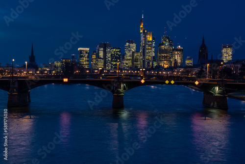 Frankfurt am Main  Germany  city skyline during the blue hour.