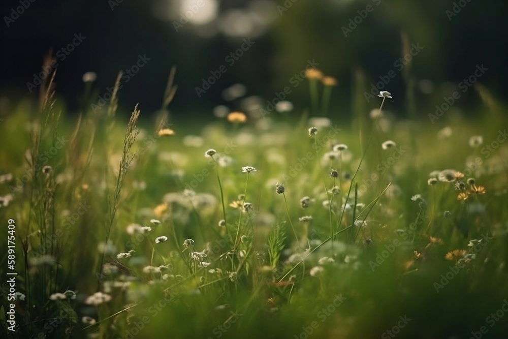 Blurred Green Meadow grass Landscape with Copy Space on Nature Background