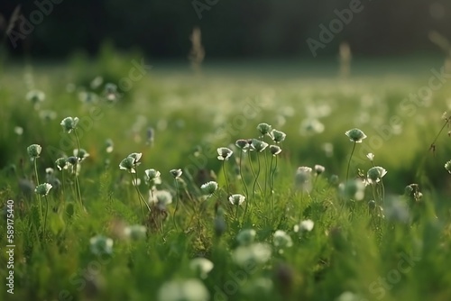 Blurred Green Meadow grass Landscape with Copy Space on Nature Background