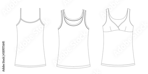 Template women underwear, shirts, set vector illustration, flat sketch design outline