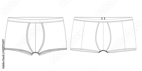 Men boxer shorts technical sketch. Template men underpants vector illustration flat sketch, mockup