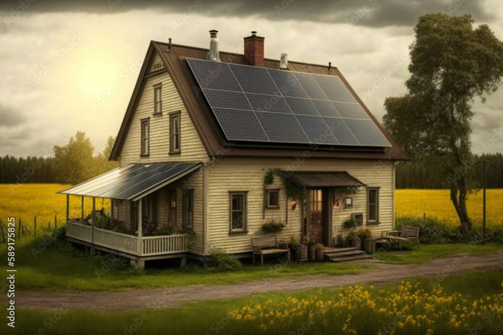 Abstract Art of Old House Converted to Zero Emissions Green Home Generative AI Abstract Art of Old House Converted to Zero Emissions Green Home Generative AI