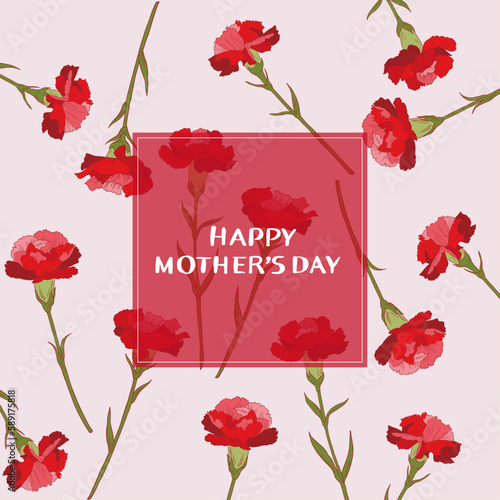 Happy Mother's Day carnation card. Vector illustration. Painting. Pink background.