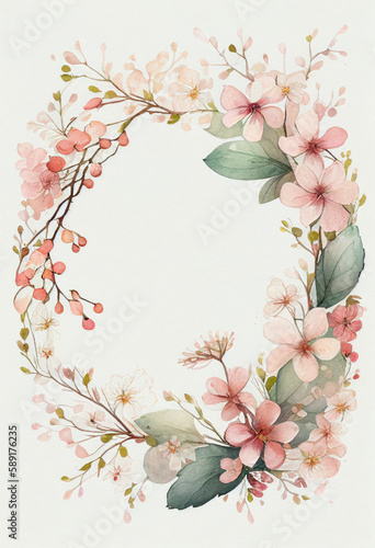 Vertical Floral Frame  Watercolor Flowers  Illustration  Generative AI