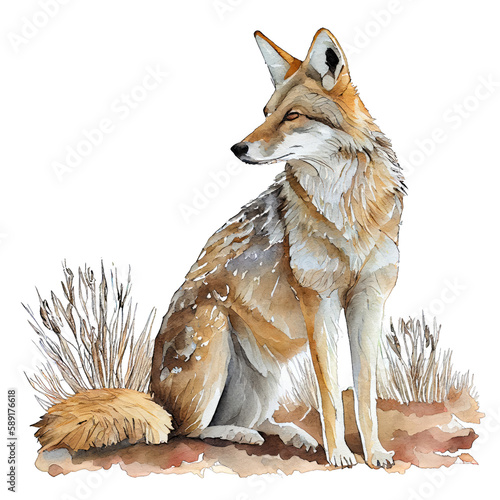 Fototapete Coyote illustration watercolor with transparent background