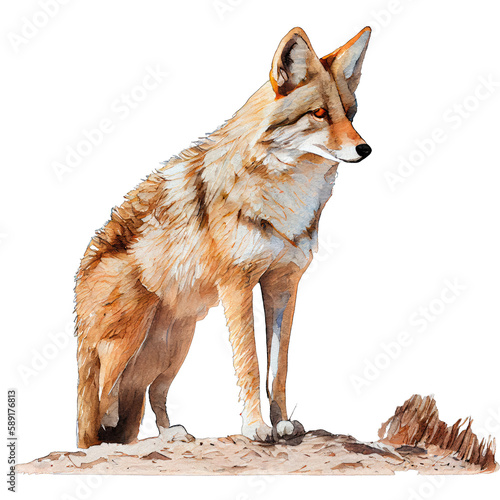Fotografia, Obraz Coyote illustration watercolor with transparent background