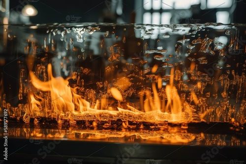 Close - up Of Fire By Flaming Torch On Glass In Factory, Generative AI