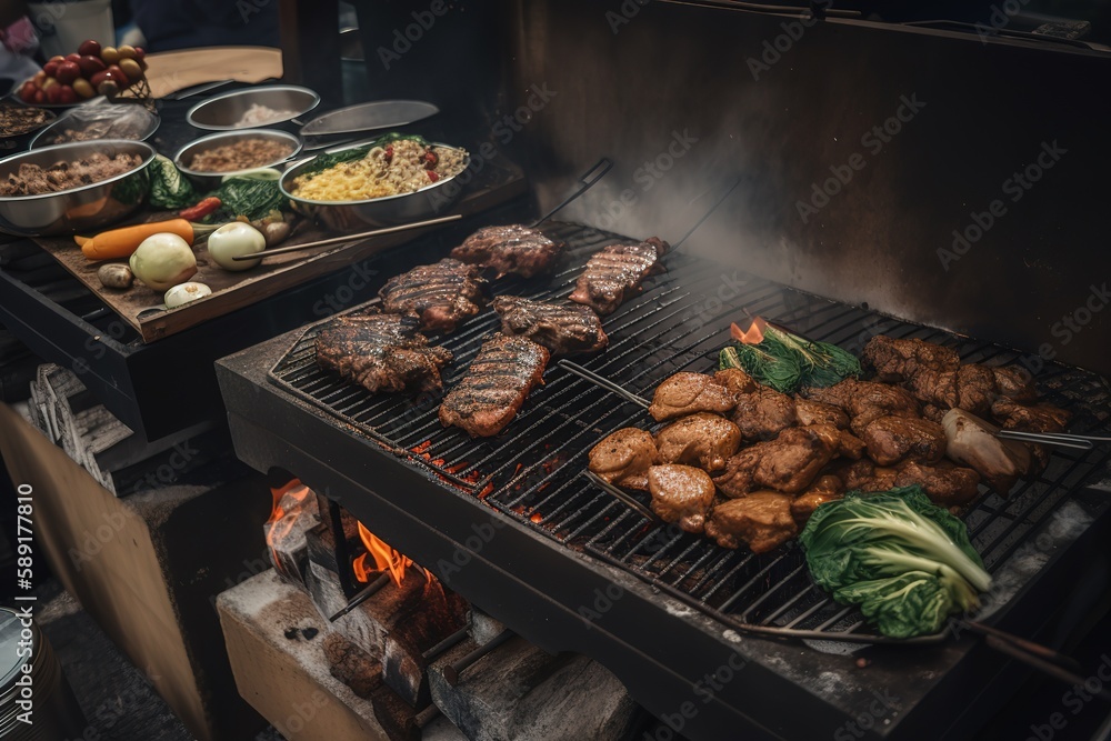 Close - up Of Food Preparing On Barbecue, Generative AI Close - up Of Food Preparing On Barbecue, Generative AI