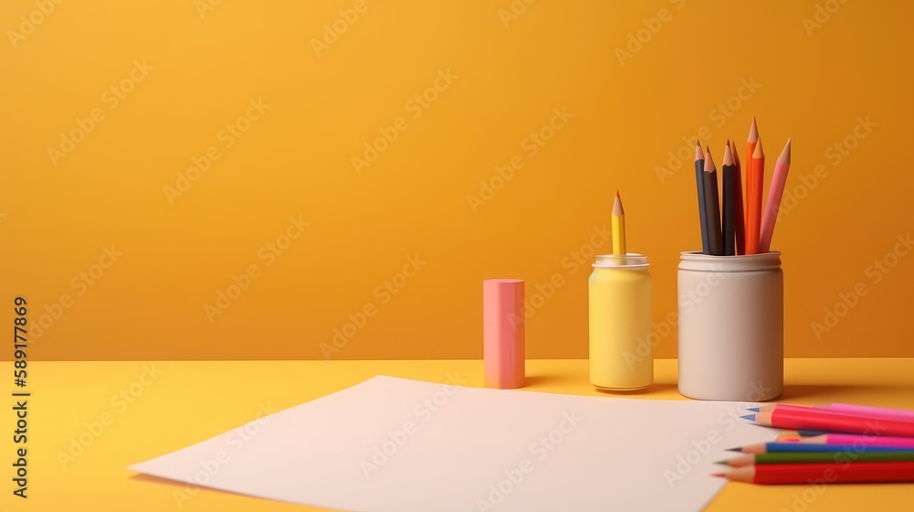 minimal scene with blank paper and pencil minimal scene with blank paper and pencil