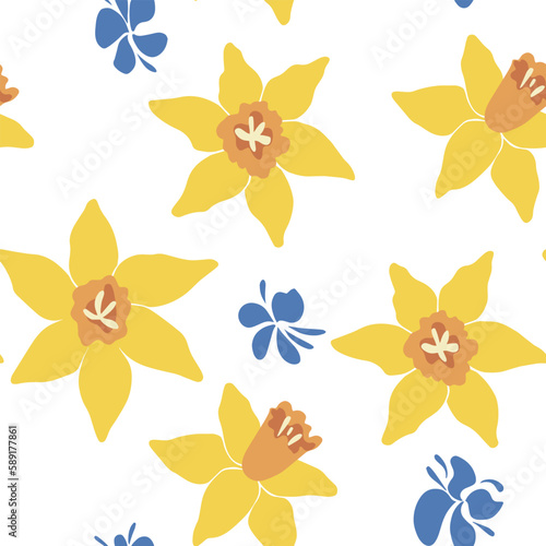 vector seamless pattern daffodil flowers yellow
