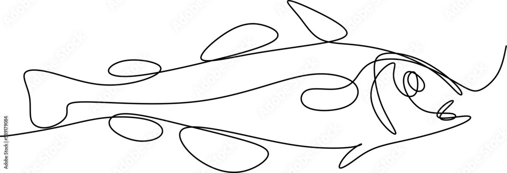 Fototapeta premium one line art. one continues hand-drawn fish sketch of a pencil .illustration of a cartoon fish