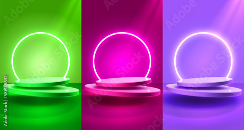 Stage podium with lighting, Stage Podium Scene with for Award, Decor element background. Vector