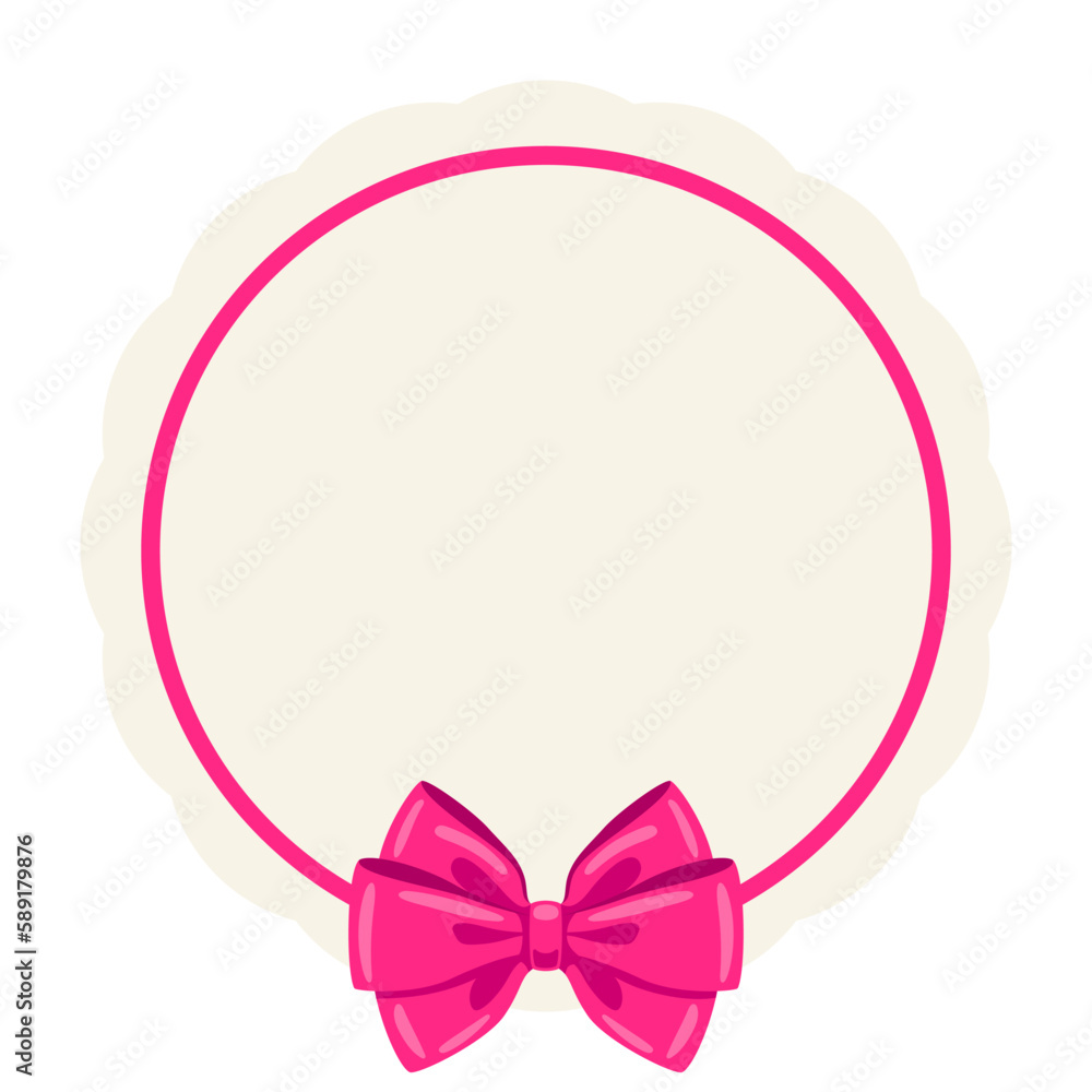 Background with pink satin gift bow. Card decoration with ribbon.