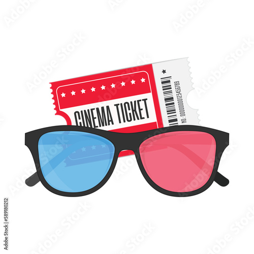 3d glasses and cinema ticket. Vector EPS 10.