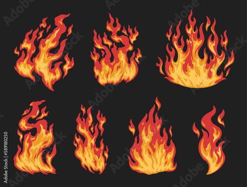 Burn flame set logotypes colorful