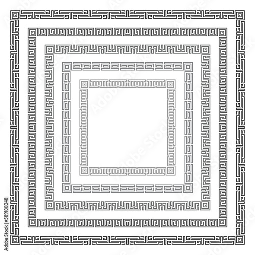 Decorative square frame in Greek style for photo or text. Abstract geometric ornament, isolated on white background. Vintage framework border set. Vector illustration. EPS 10.