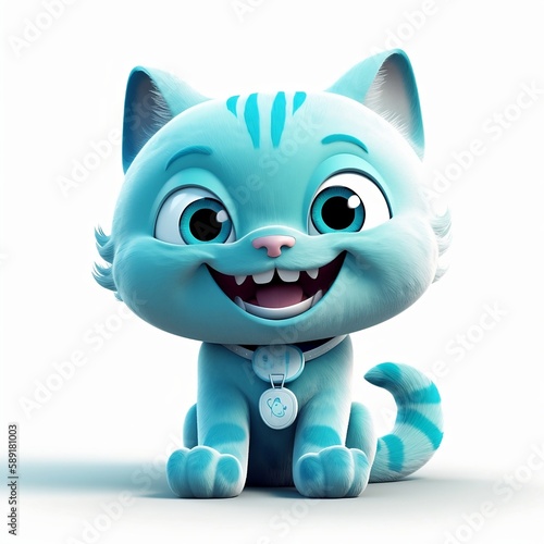 little cat smiling, white background, cute, 3D, cartoon, Generative AI