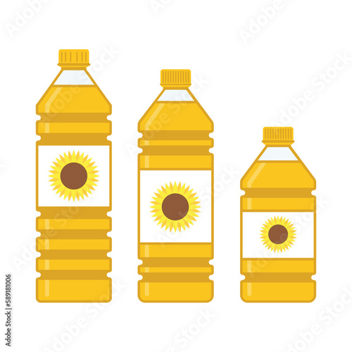 Bottle of vegetable oil in flat style. Sunflower Oil plastic bottles isolated on white background. Vector illustration EPS 10.