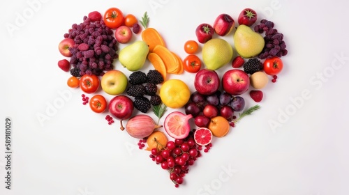 Fruits and vegetables on white table