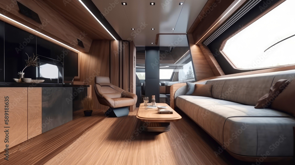 Modern luxury yacht interior. Generative AI - obrazy, fototapety, plakaty 