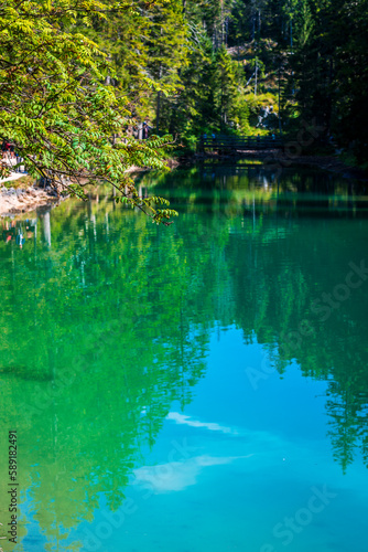 Dream Dolomites. Reflections on Lake Braies.