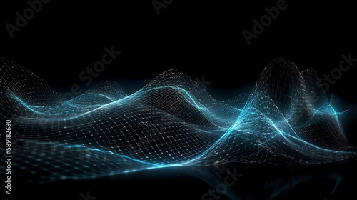 An digital wave interconnected with glowing lines symbolizing big data or a neural network created with generative AI