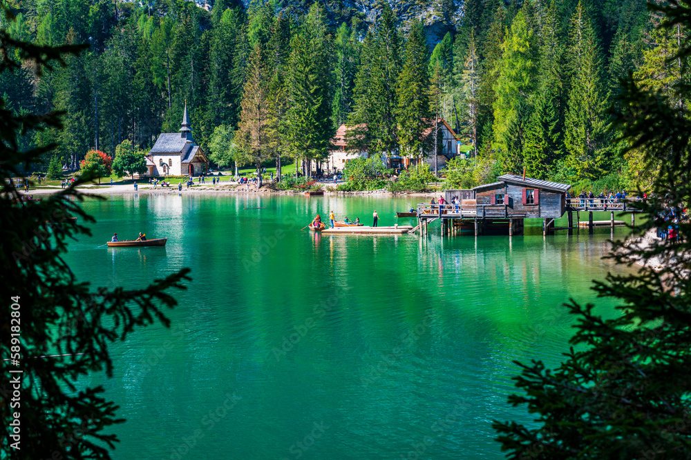 Obraz premium Dream Dolomites. Reflections on Lake Braies.
