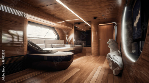 Modern luxury yacht interior. Generative AI