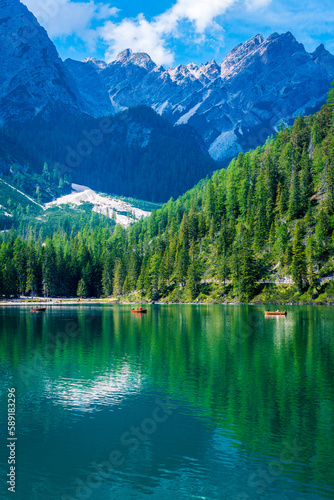 Fototapeta Naklejka Na Ścianę i Meble -  Dream Dolomites. Reflections on Lake Braies.