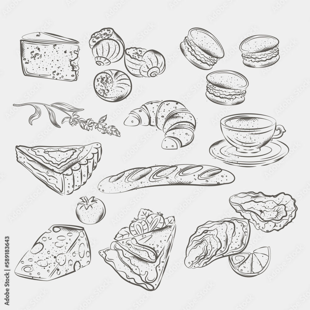 hand drawn set of food