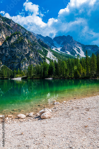 Dream Dolomites. Reflections on Lake Braies.