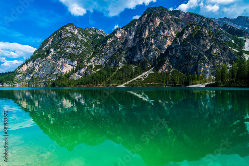 Dream Dolomites. Reflections on Lake Braies.
