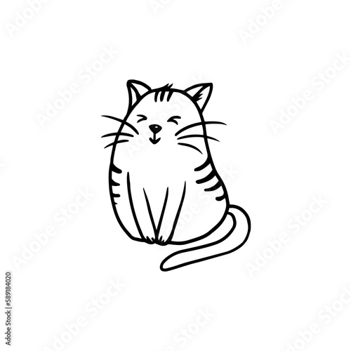 cute cartoon cat isolated on white.Doodle.Coloring.Vector illustration.