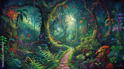 Foto enchanted forest path fantasy wonderland - by generative ai