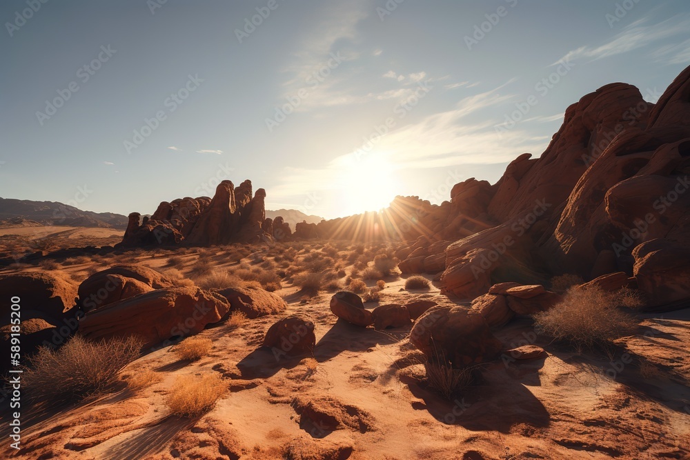 Tranquil view of rock formations at desert, Generative AI