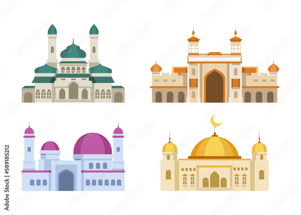 mosque illustration vector set isolated on white background