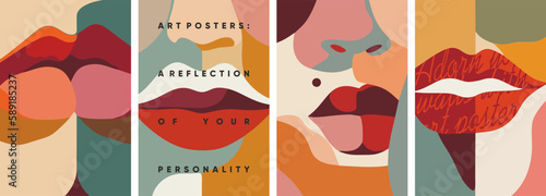 Abstract illustration. Lips close up. Simple vector art. Minimalistic vector portraits. Fine Art. Set of vector illustration.