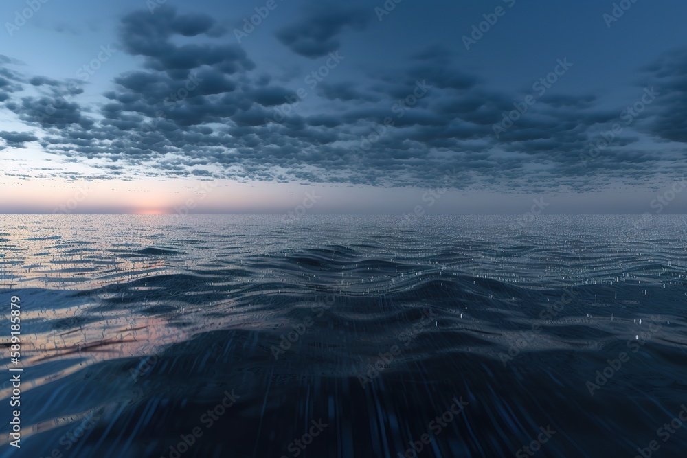 Fototapeta premium Panoramic View Of Sea Against Sky At Dusk, Generative AI