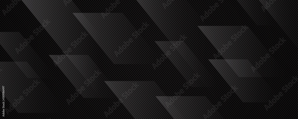 Fototapeta premium 3D black geometric abstract background overlap layer on dark space with diagonal lines decoration. Modern graphic design element striped style for banner, flyer, card, brochure cover, or landing page