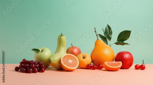 Fototapeta Naklejka Na Ścianę i Meble -  Minimal scene with fruits on solid background
