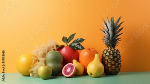 Minimal scene with fruits on solid background